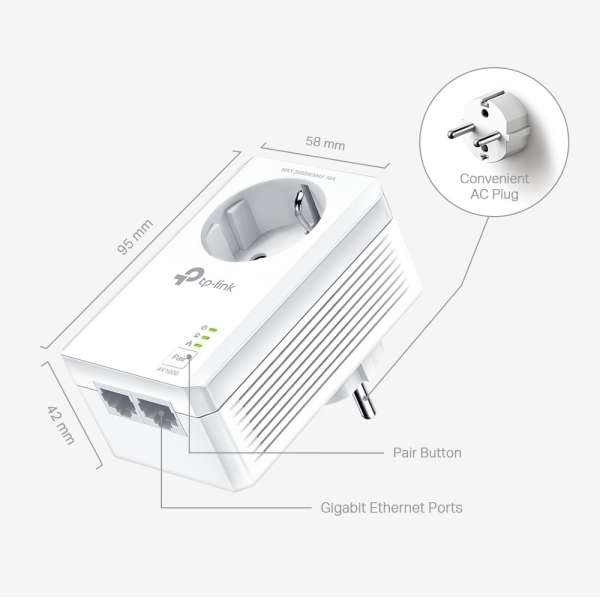 TP-Link TL-PA7027P KIT AV1000 2-Port Gigabit Passthrough Powerline Adapter Kit
