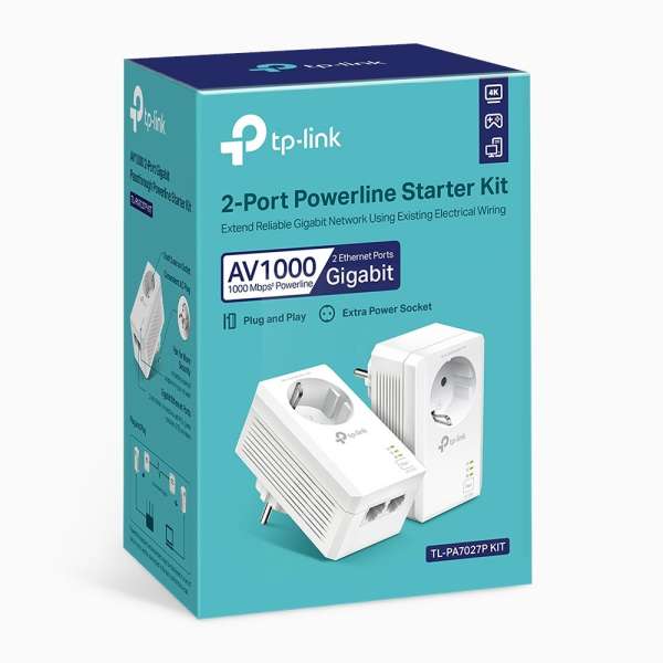 TP-Link TL-PA7027P KIT AV1000 2-Port Gigabit Passthrough Powerline Adapter Kit