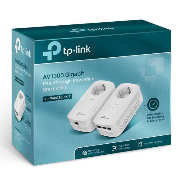 TP-Link TL-PA8033P KIT AV1300 3-Port Gigabit Passthrough Powerline Adapter Kit