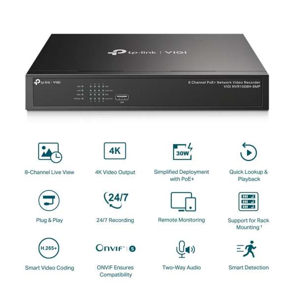 TP-Link VIGI NVR1008H-8MP VIGI 8 Channel PoE+ Network Video Recorder TP-Link VIGI NVR1008H-8MP VIGI 8 Channel PoE+ Network Video Recorder
