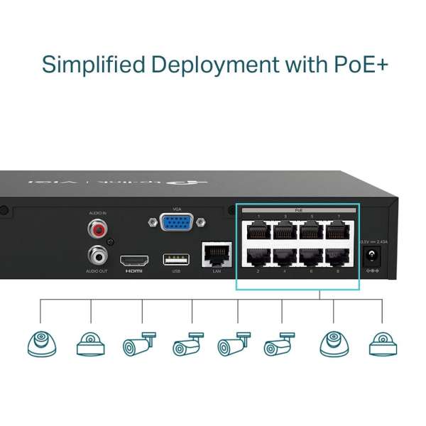 TP-Link VIGI NVR1008H-8MP VIGI 8 Channel PoE+ Network Video Recorder TP-Link VIGI NVR1008H-8MP VIGI 8 Channel PoE+ Network Video Recorder