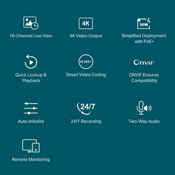 TP-Link VIGI NVR2016H-16P VIGI 16 Channel PoE+ Network Video Recorder TP-Link VIGI NVR2016H-16P VIGI 16 Channel PoE+ Network Video Recorder