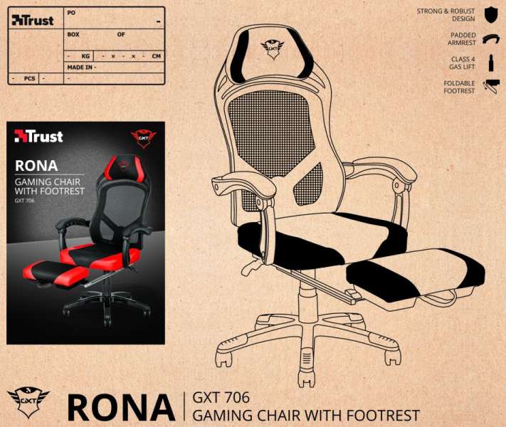 Trust GXT 706 Rona Gaming Chair with footrest Black/Red
