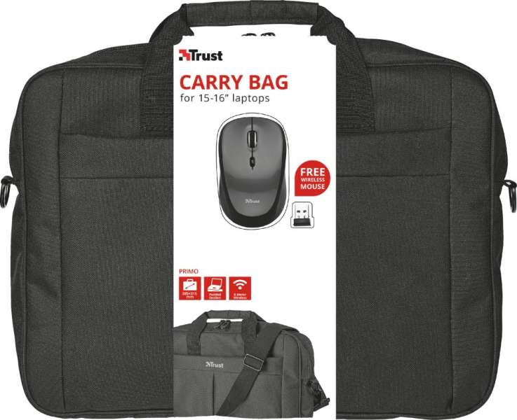 Trust Primo 16" Carry bag Black with wireless mouse