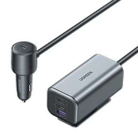 UGREEN 150W USB-C Car Charger with Extended USB-A+2xUSB-C Charging Hub Grey
