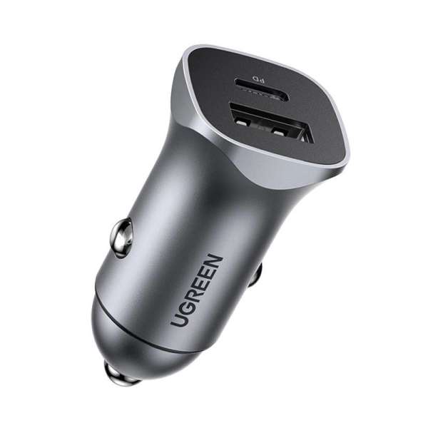 UGREEN Car Charger USB-A/USB-C 24W Power Delivery Quick Charge Gray