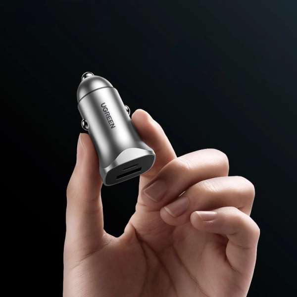 UGREEN Car Charger USB-A/USB-C 24W Power Delivery Quick Charge Gray