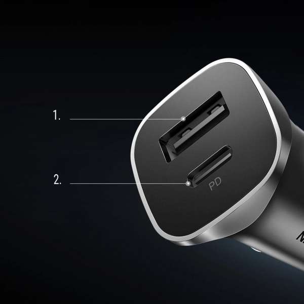 UGREEN Car Charger USB-A/USB-C 24W Power Delivery Quick Charge Gray