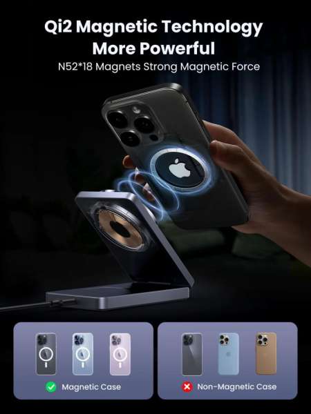 UGREEN Qi2 15W MagFlow 2-in-1 Wireless Charger Grey
