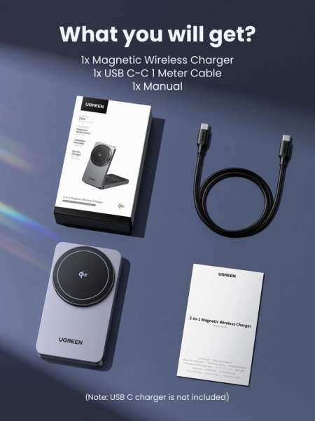 UGREEN Qi2 15W MagFlow 2-in-1 Wireless Charger Grey