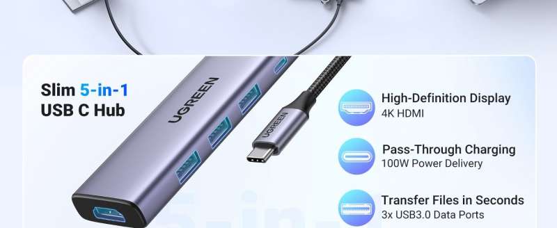 UGREEN Revodok 5-in-1 4K HDMI USB-C Hub mit 3x USB-A 3.0 Grey