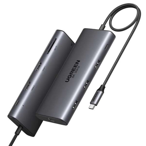 UGREEN Revodok Pro 210 10-in-1 USB-C Hub (Dual HDMI 4K@60Hz, 100W PD) Grey