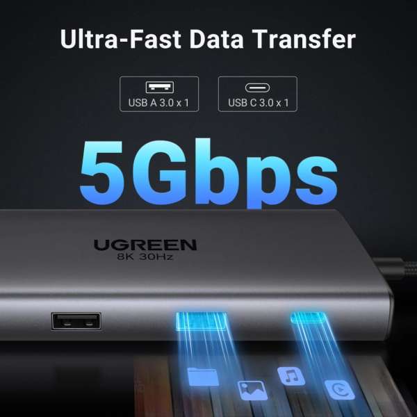 UGREEN Revodok Pro 210 10-in-1 USB-C Hub (Dual HDMI 4K@60Hz, 100W PD) Grey