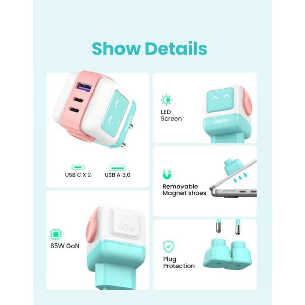 UGREEN Uni Charger 65W Pink/Blue