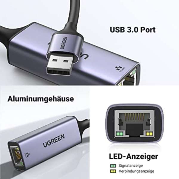 UGREEN USB 3.0 A To Gigabit Ethernet Adapter Grey
