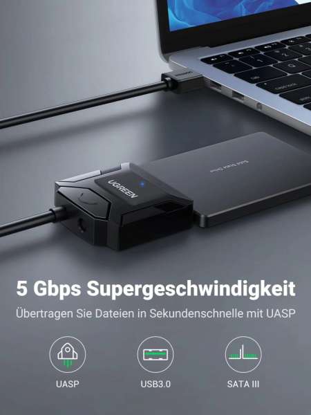 UGREEN USB3.0 to SATA Cable with UASP HDD/SSD Adapter Black