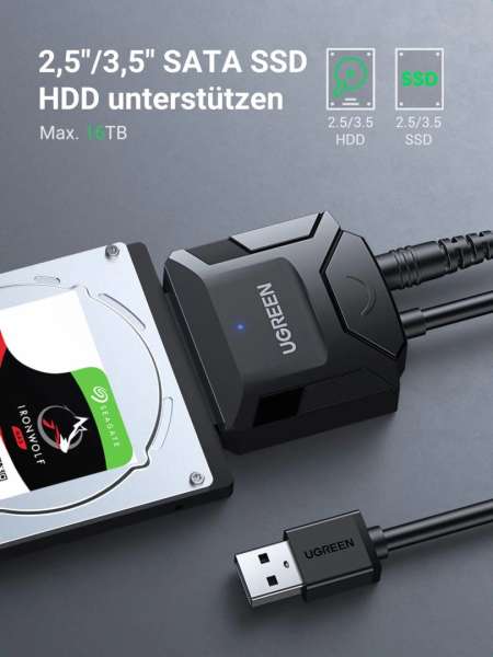 UGREEN USB3.0 to SATA Cable with UASP HDD/SSD Adapter Black
