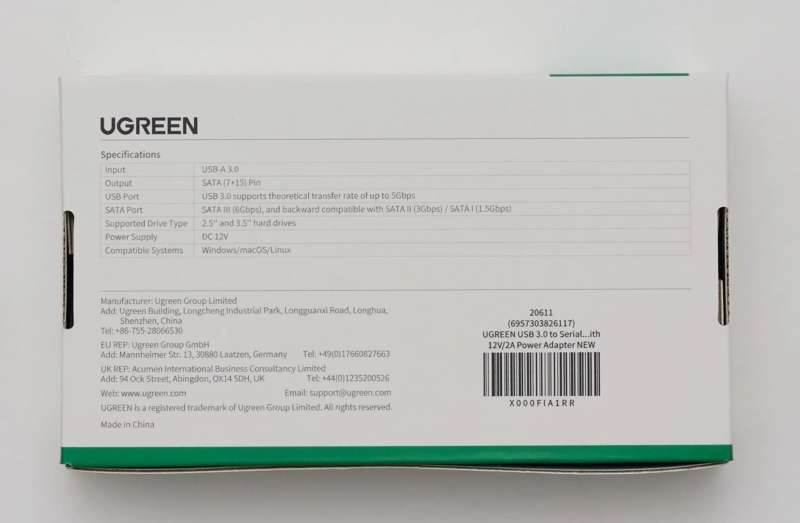 UGREEN USB3.0 to SATA Cable with UASP HDD/SSD Adapter Black