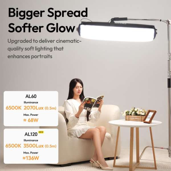 Ulanzi AL120 önfelfújó Led, 120W, 2700-6500K, 10 effekt, 100x27cm, távirányító, APP