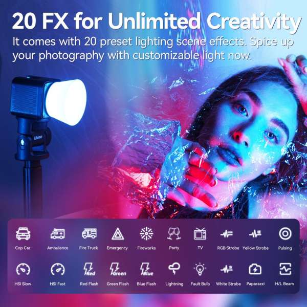 Ulanzi L3 Bi-Color COB, RGB Led, vízálló IP68, 20 effekt , 800mAh, Oled kijelző, mágneses váz, 4cm