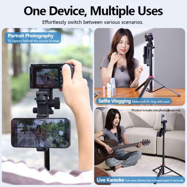 Ulanzi MT-78 selfie állvány, monopod, telefontartó adapter, 185cm max magasság, bluetooth, fekete