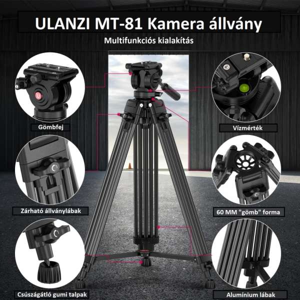 Ulanzi MT-81, T080GBB1 nagy teherbírású videó állvány, fluid videófejjel