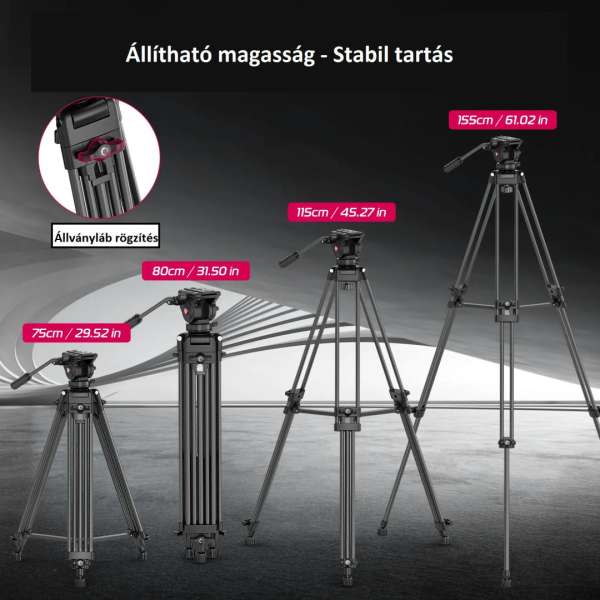 Ulanzi MT-81, T080GBB1 nagy teherbírású videó állvány, fluid videófejjel