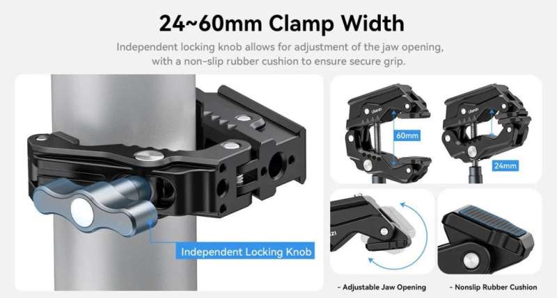 Ulanzi R011A multi funkcionális super clamp, satu, 60mm átfogás