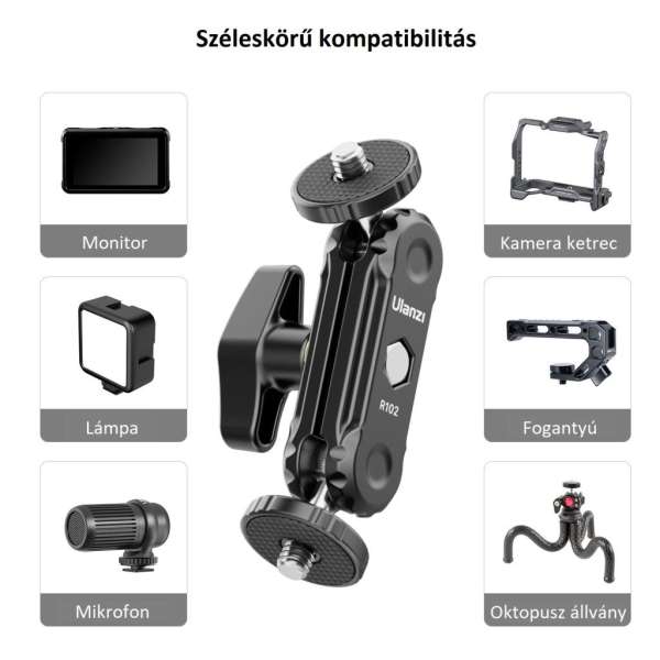 Ulanzi R102 kétfejű bilincs, mindkét oldalon 1/4-es csavarral