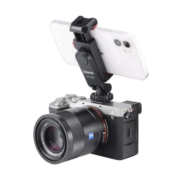 Ulanzi ST-06s telefon tartó adapter állványhoz, elforgatható, dönthető, vakupapucs adapterrel,fekete
