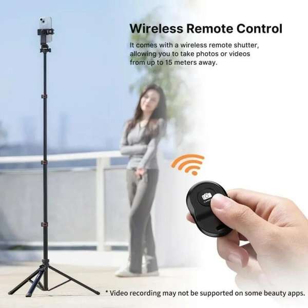 Ulanzi ZB64Z selfie állvány, monopod, telefontartó és bluetooth adapter, 160cm max magasság, fekete