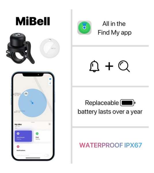 ultron Mibell Bicycle Bell incl. Apple Certified tag Black