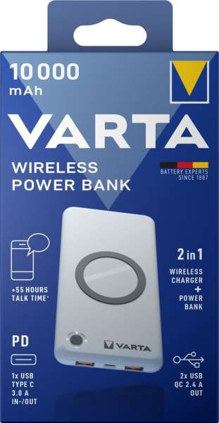 Varta Wireless 10000mAh PowerBank White