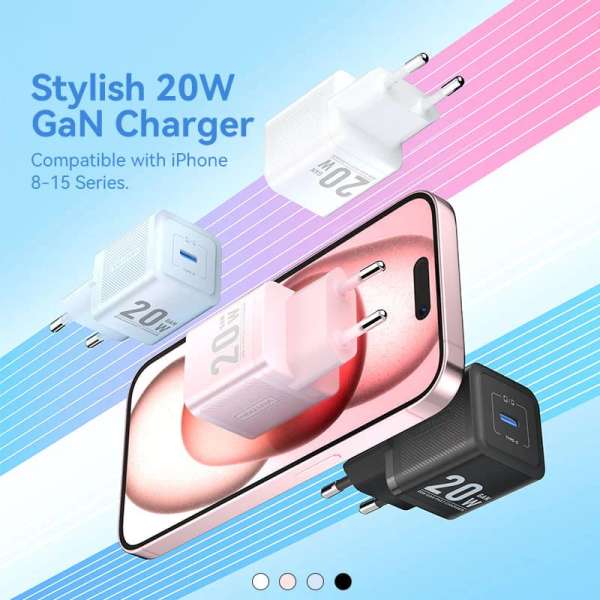Vention 1-Port USB-C GaN Charger 20W EU-Plug White