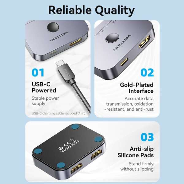 Vention 2-Port Bi-Directional 8K HDMI Switcher Grey