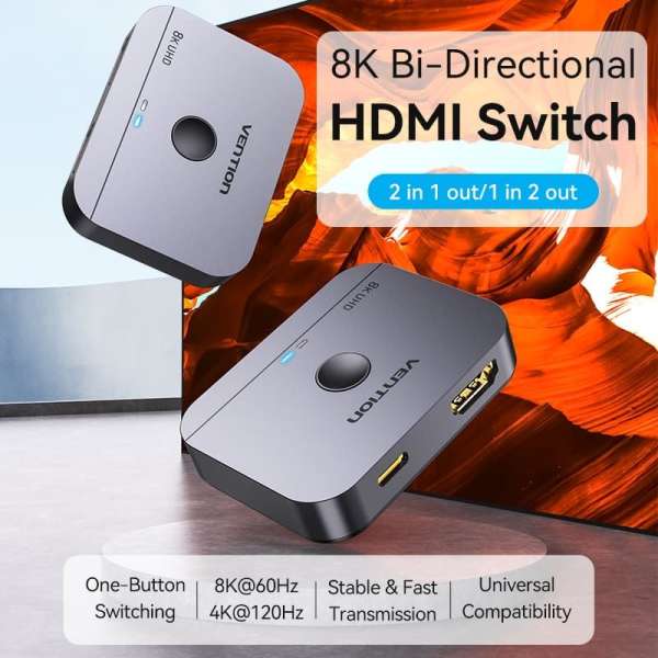 Vention 2-Port Bi-Directional 8K HDMI Switcher Grey