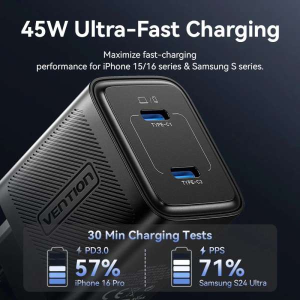 Vention 2-Port USB Charger Black