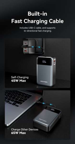 Vention 20000mAh Power Bank Black