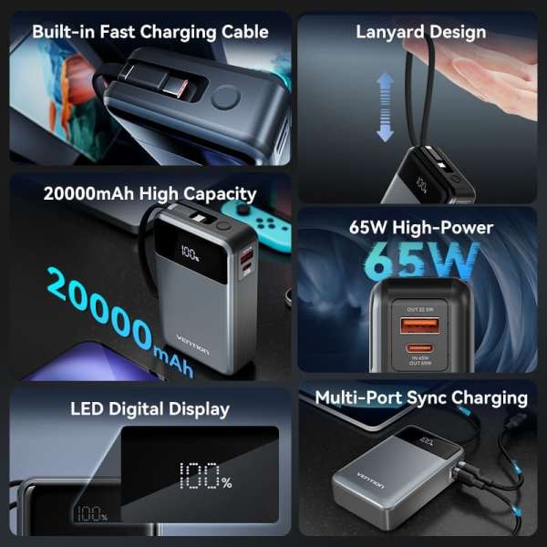 Vention 20000mAh Power Bank Black