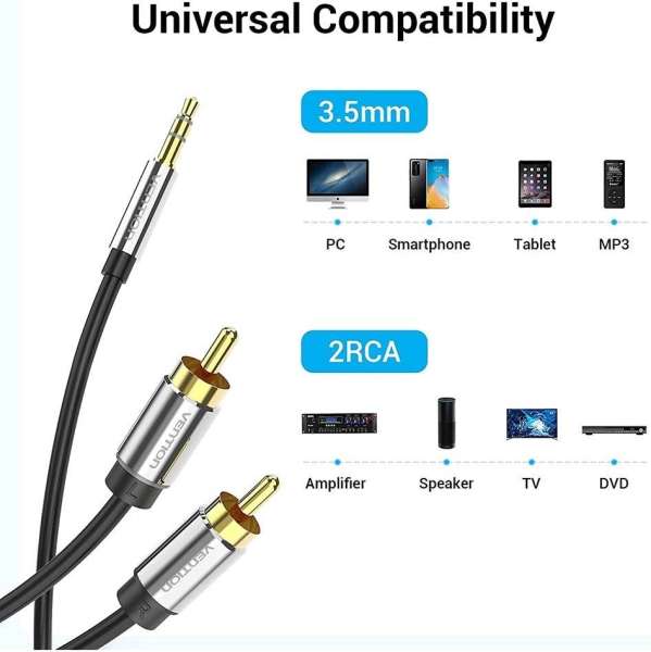 Vention 3.5mm Male to 2RCA Male Audio Cable 1m Black