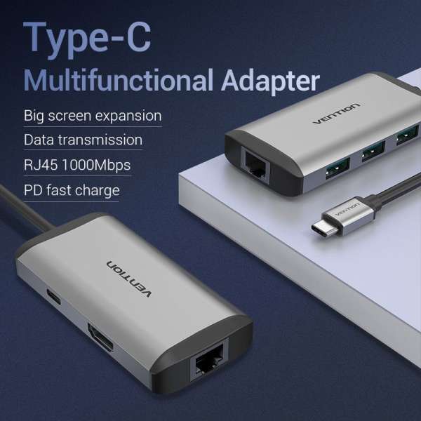 Vention 6-in-1 USB-C Docking Station Silver/Black