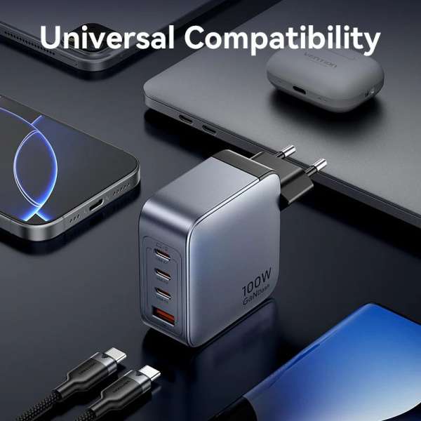 Vention 4-Port USB GaN Charger Grey