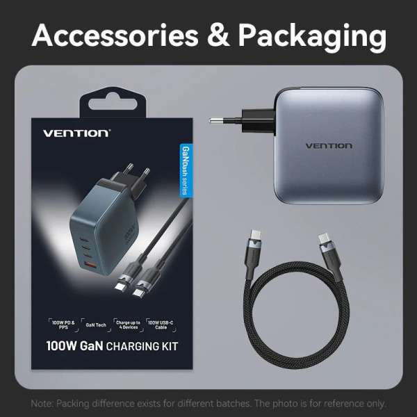 Vention 4-Port USB GaN Charger Grey