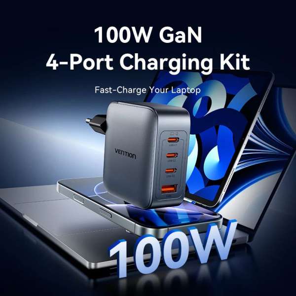 Vention 4-Port USB GaN Charger Grey