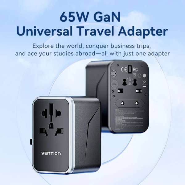 Vention 4-Port USB GaN Universal Travel Adapter Black