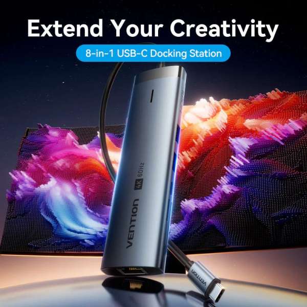 Vention 8-in-1 USB-C Docking Station Grey