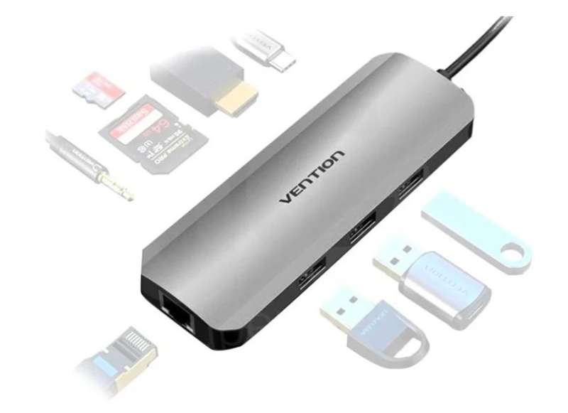 Vention 9-in-1 USB-C Docking Station Grey