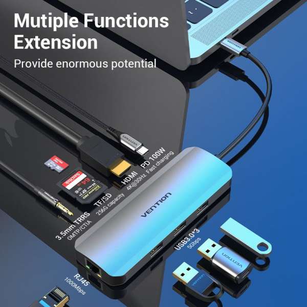 Vention 9-in-1 USB-C Docking Station Grey