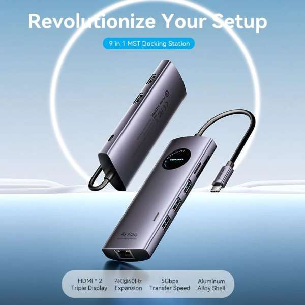 Vention 9-in-1 USB-C MST Docking Station Black