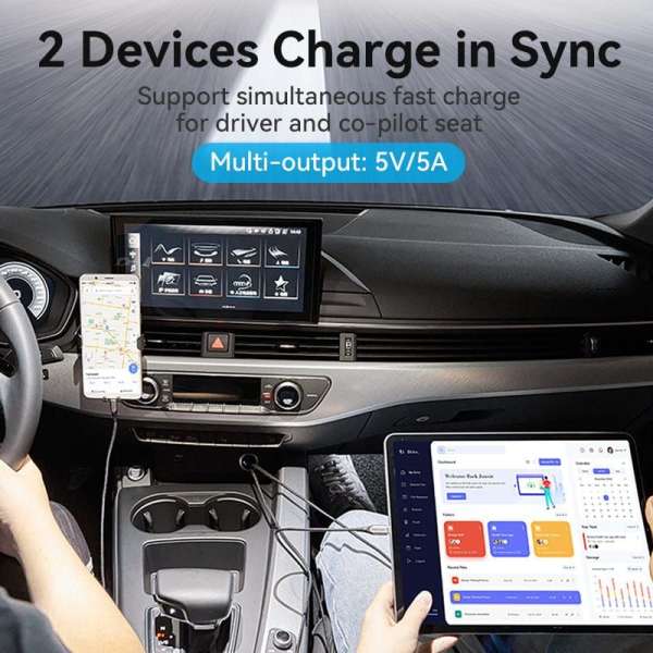 Vention Car charger USB-A+C 2port 30W Grey